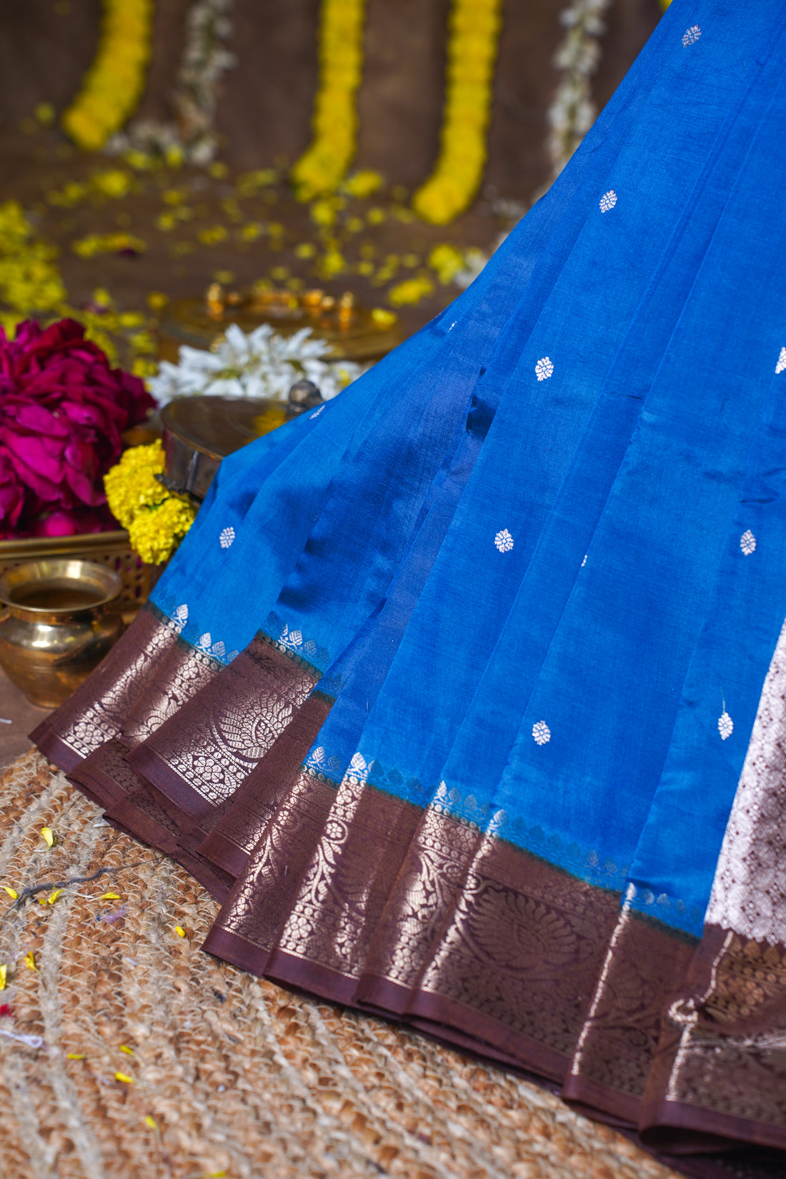 Royal Blue Handloom Pure Mango Katan Silk