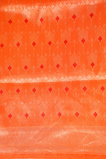 Orange Banarasi Pure Katan Silk Minakari Brocade Saree