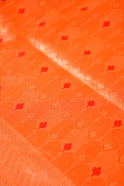 Orange Banarasi Pure Katan Silk Minakari Brocade Saree