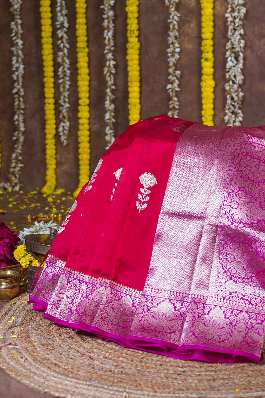 Deep Magenta Pink Handloom Pure Mango Katan Silk Saree