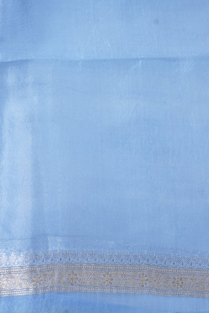 Powder Blue Handloom Kora Aada Rangkat Banarasi Saree