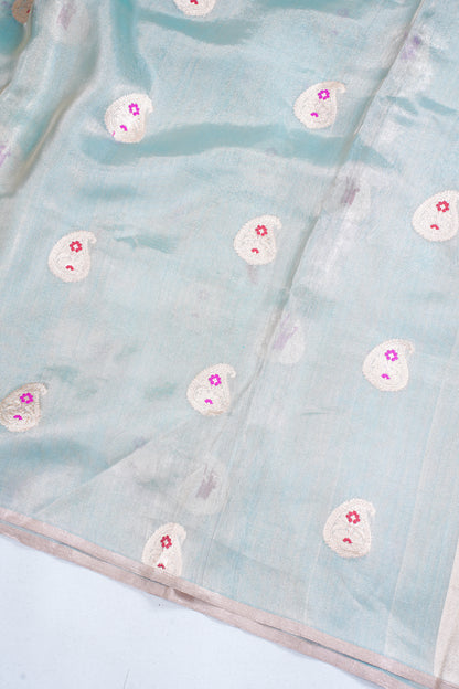 Aqua Pure Tissue Silk Handloom Saree