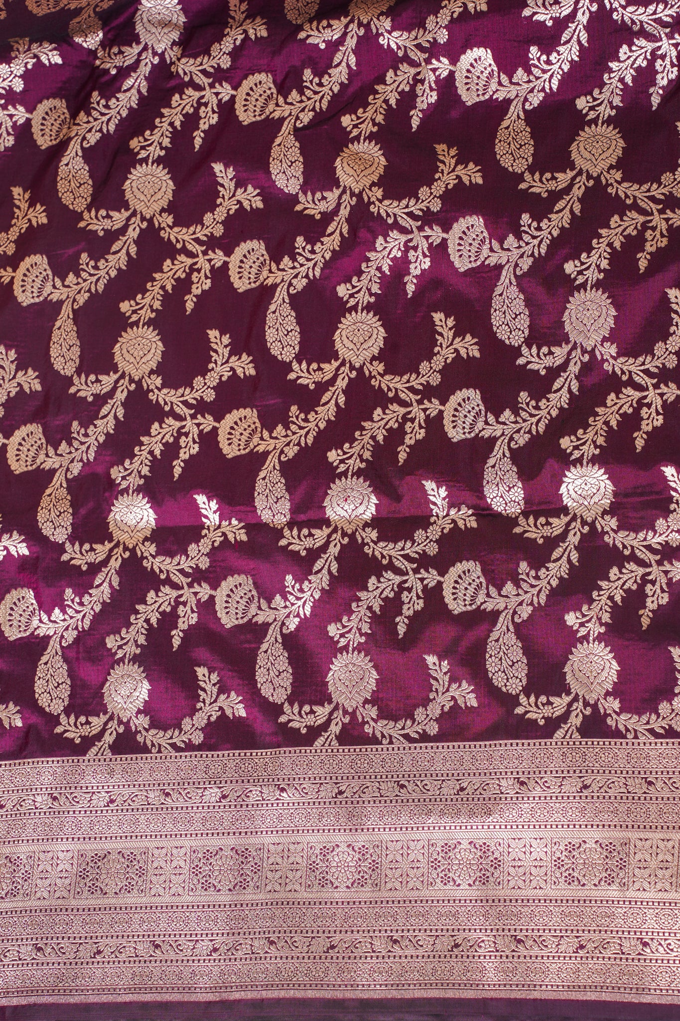 Wine Purple Banarasi Pure Katan Silk Jaal Saree
