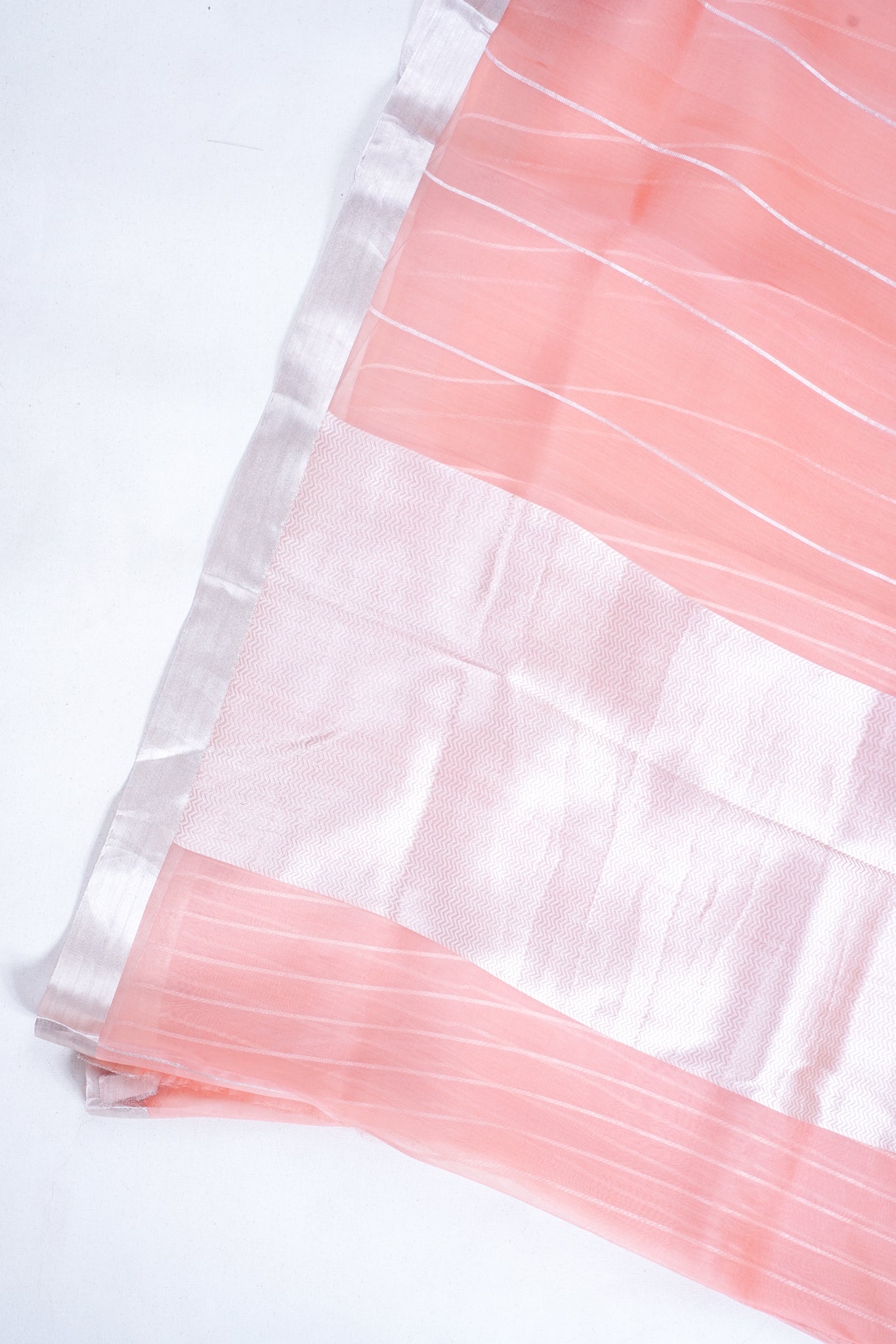 Blush Coral Pure Kora Organza Silk Handloom Saree