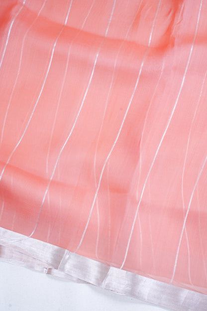 Blush Coral Pure Kora Organza Silk Handloom Saree