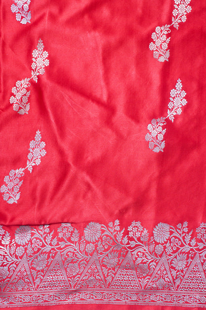 Ruby Red Handloom Mashru Silk Banarasi Saree