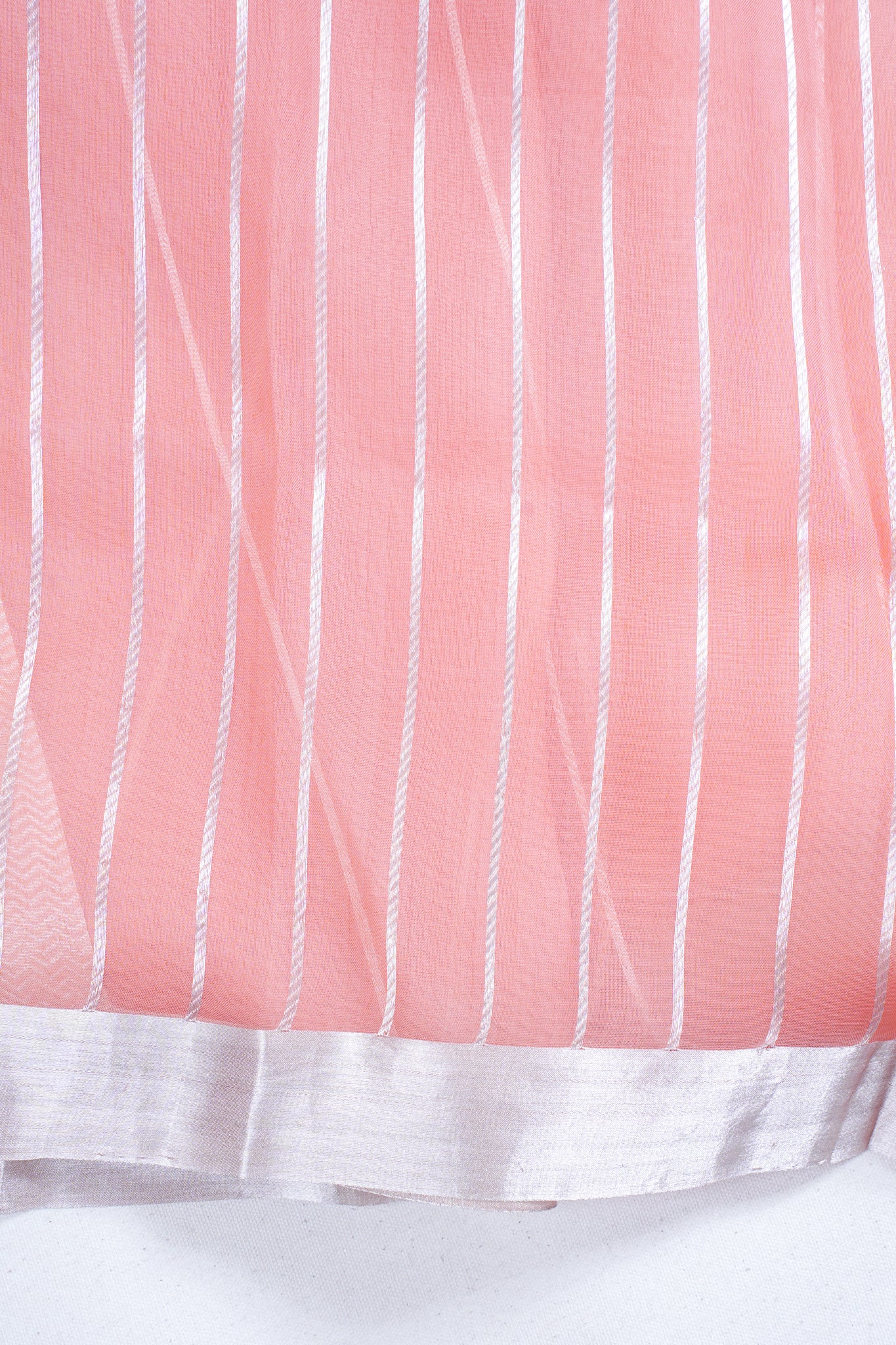 Blush Coral Pure Kora Organza Silk Handloom Saree