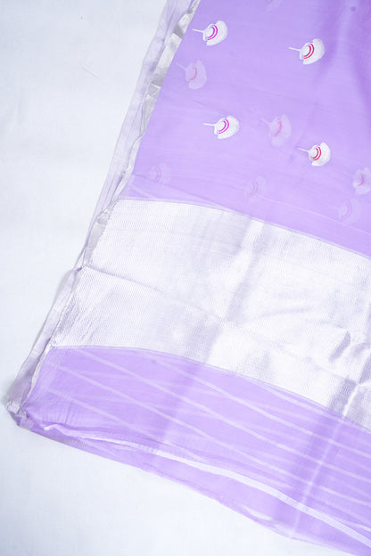 Lavender Pure Kora Organza Silk Handloom Saree