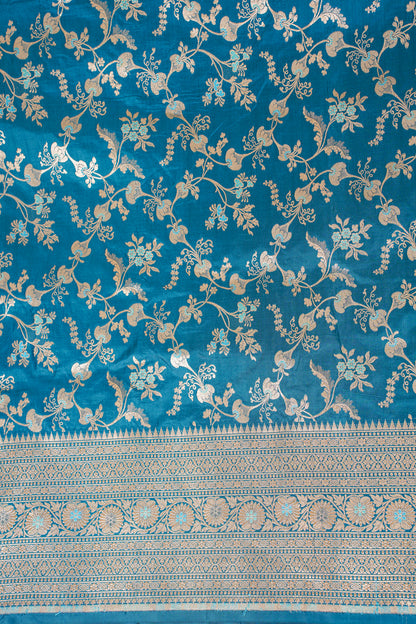 Teal Blue Banarasi Pure Katan Silk Minakari Jaal Saree