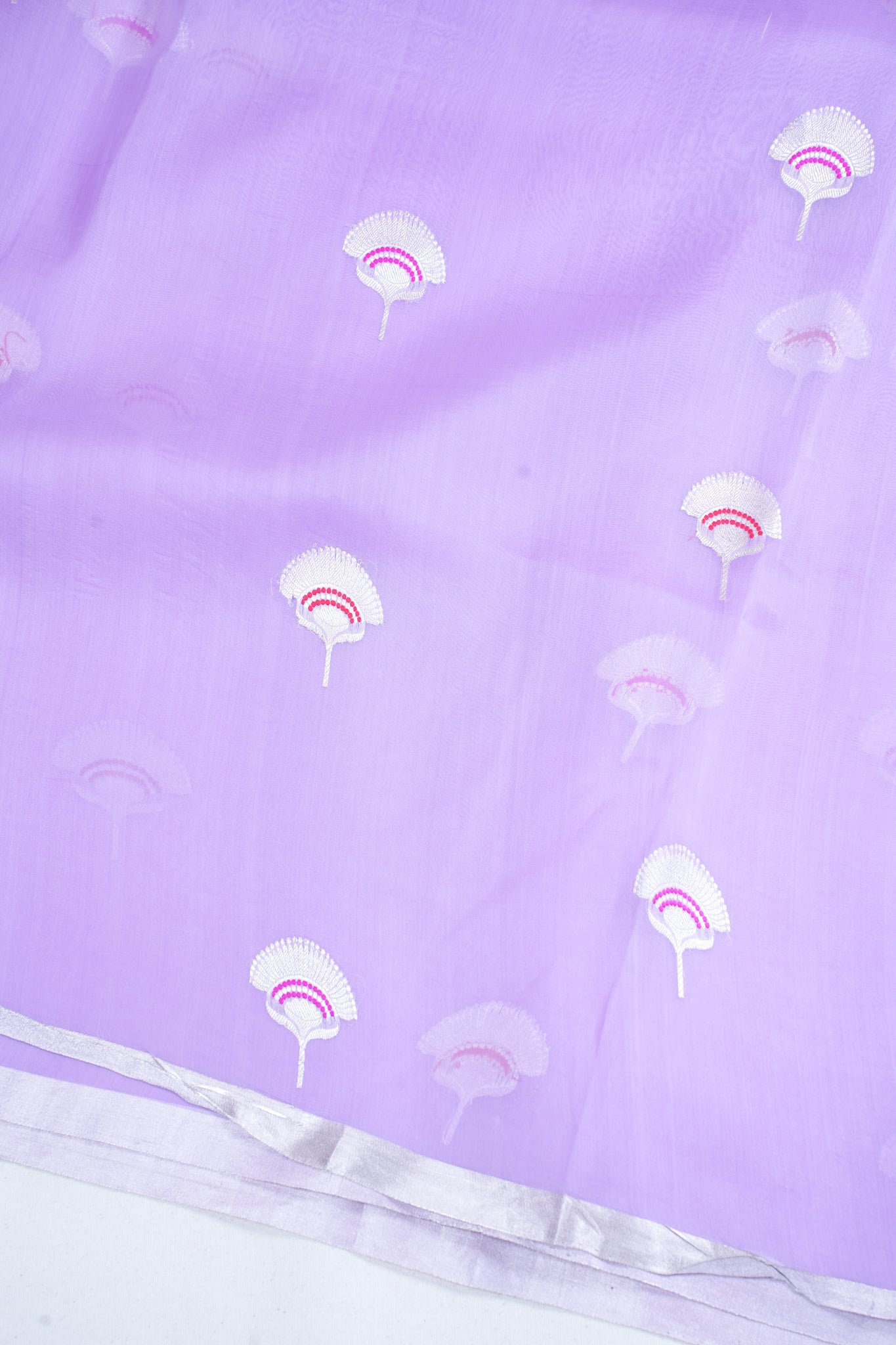 Lavender Pure Kora Organza Silk Handloom Saree