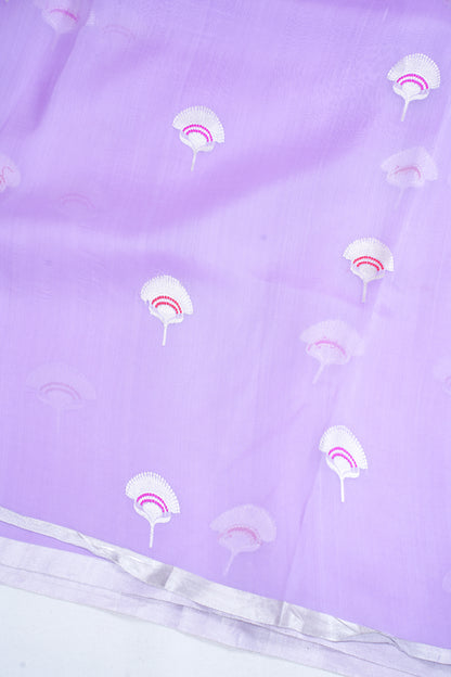 Lavender Pure Kora Organza Silk Handloom Saree
