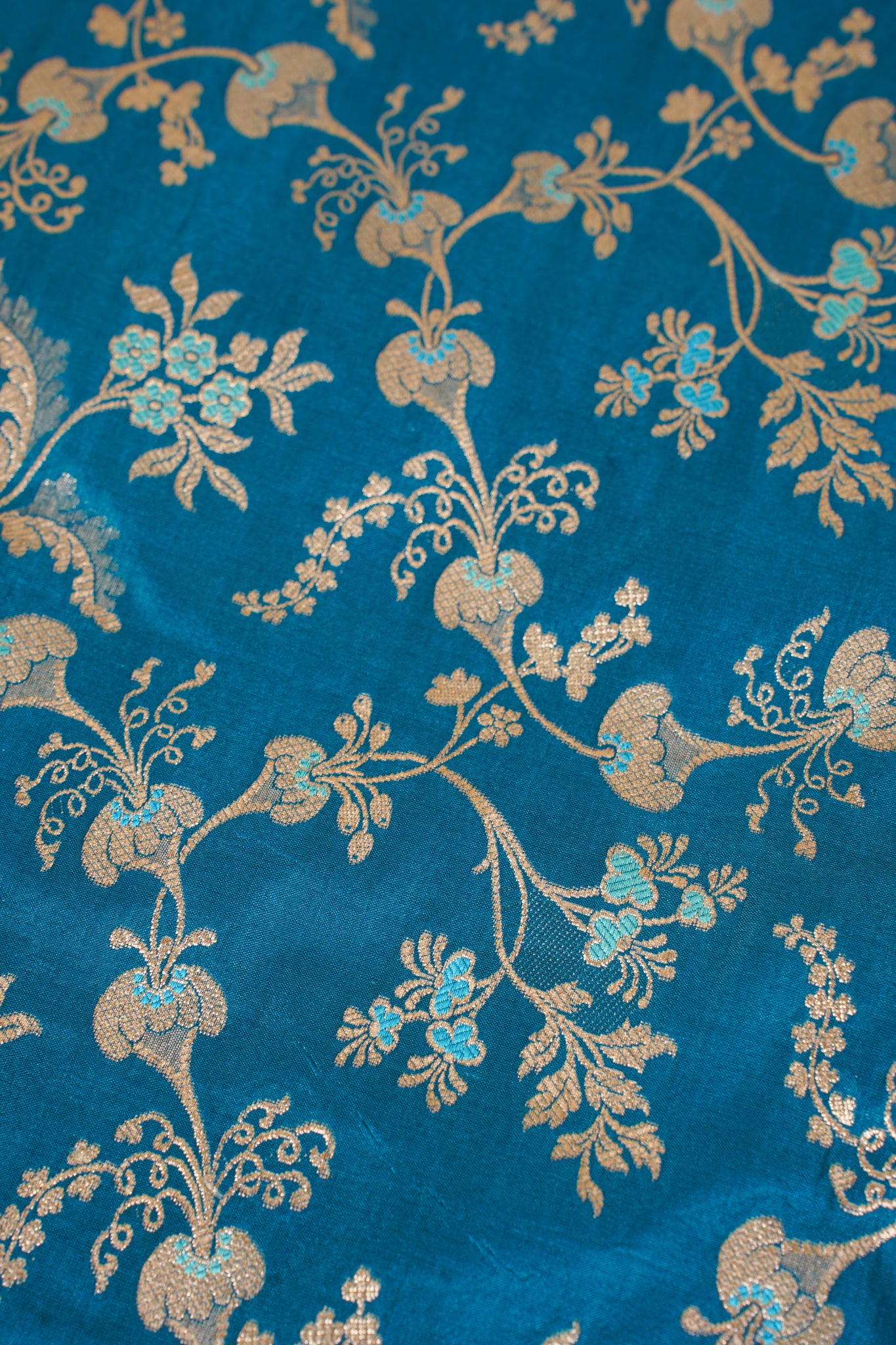 Teal Blue Banarasi Pure Katan Silk Minakari Jaal Saree