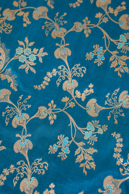 Teal Blue Banarasi Pure Katan Silk Minakari Jaal Saree