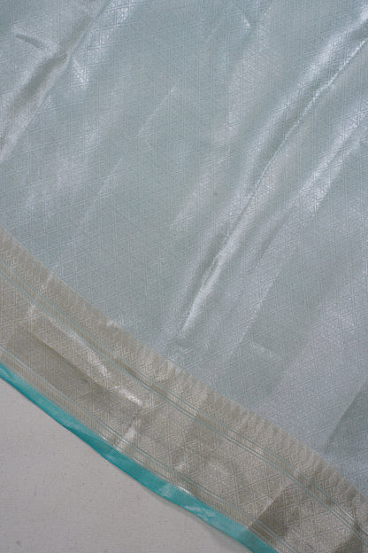 Pure Tissue Molten Gold Handwoven Saree with Aqua Border &amp; Pallu