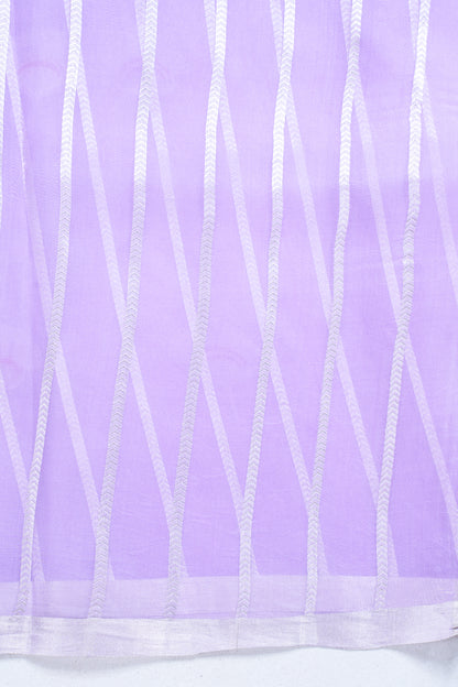 Lavender Pure Kora Organza Silk Handloom Saree