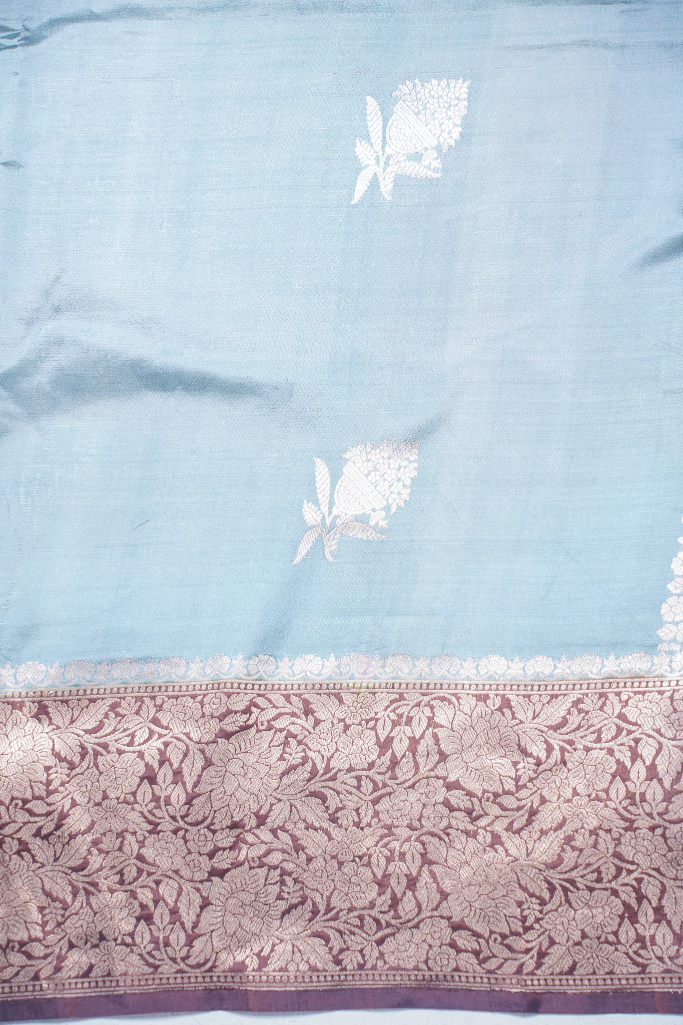 Powder Blue Handloom Pure Silk Banarasi Saree