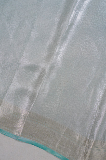 Pure Tissue Molten Gold Handwoven Saree with Aqua Border &amp; Pallu