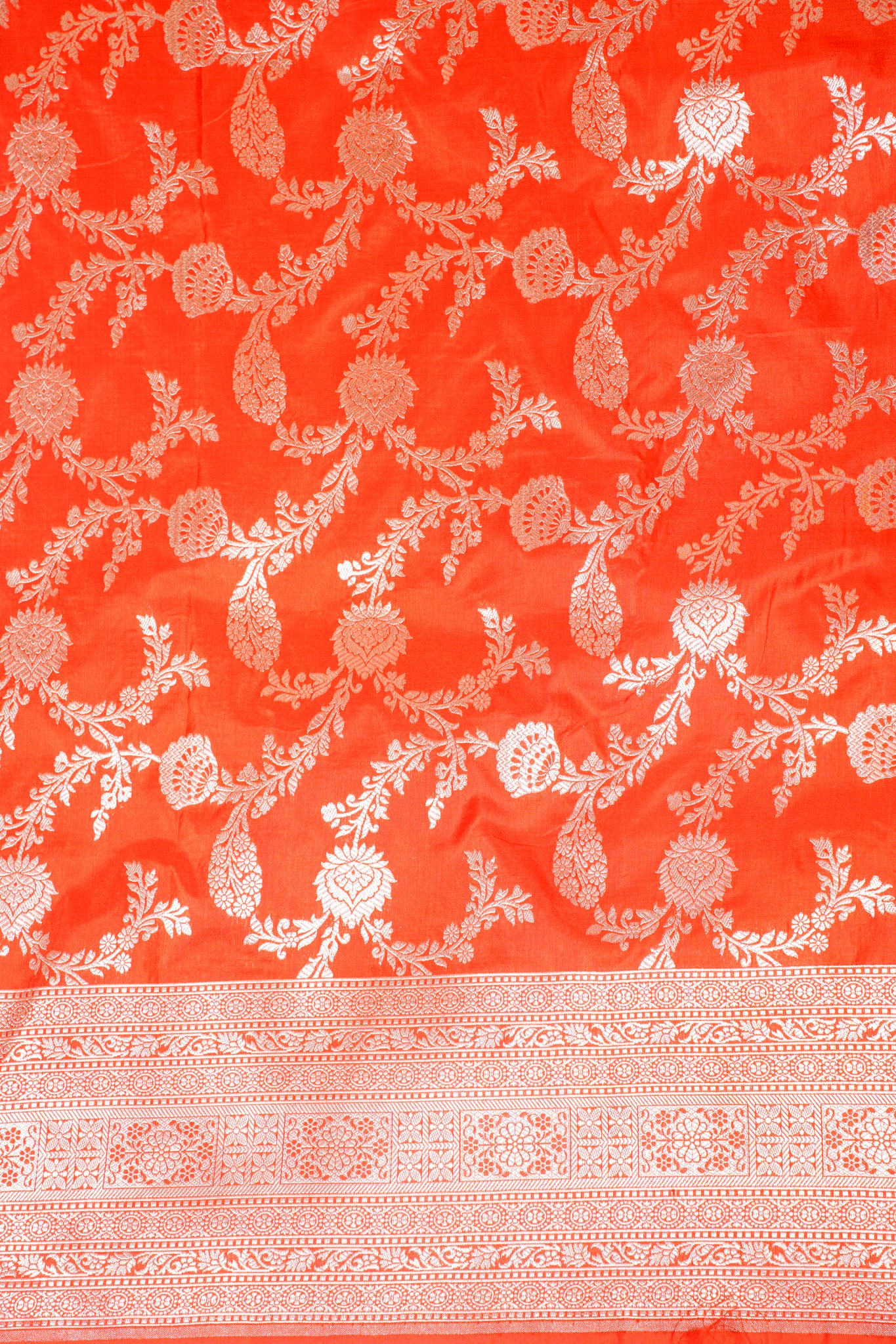 Orange Banarasi Pure Katan Silk Jaal Saree
