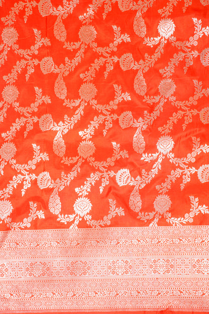 Orange Banarasi Pure Katan Silk Jaal Saree