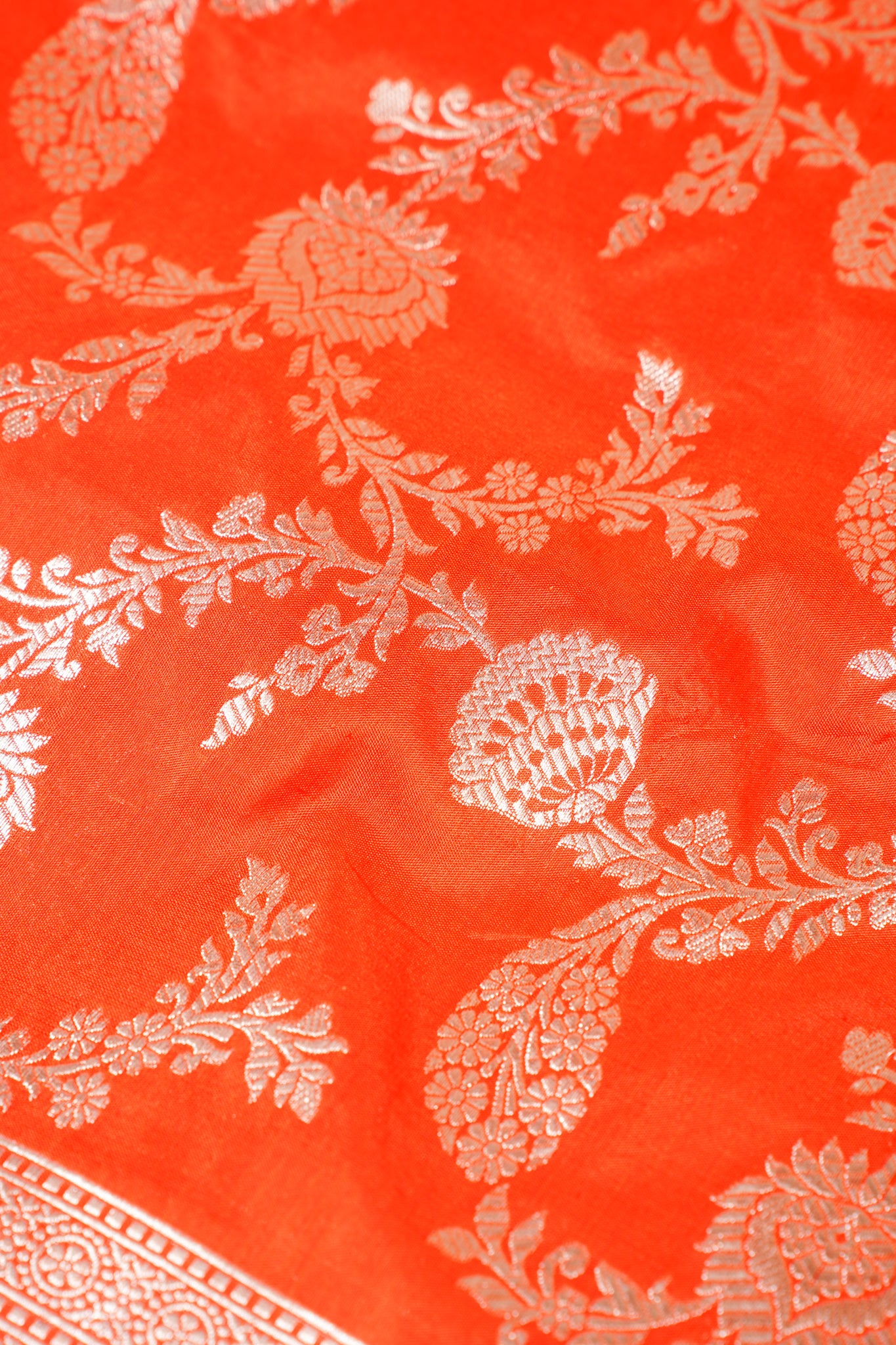 Orange Banarasi Pure Katan Silk Jaal Saree