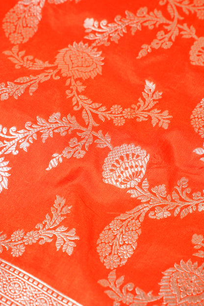 Orange Banarasi Pure Katan Silk Jaal Saree