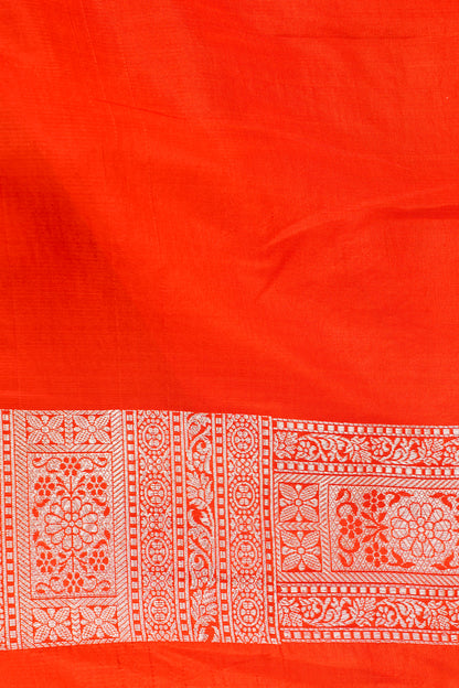 Orange Banarasi Pure Katan Silk Jaal Saree