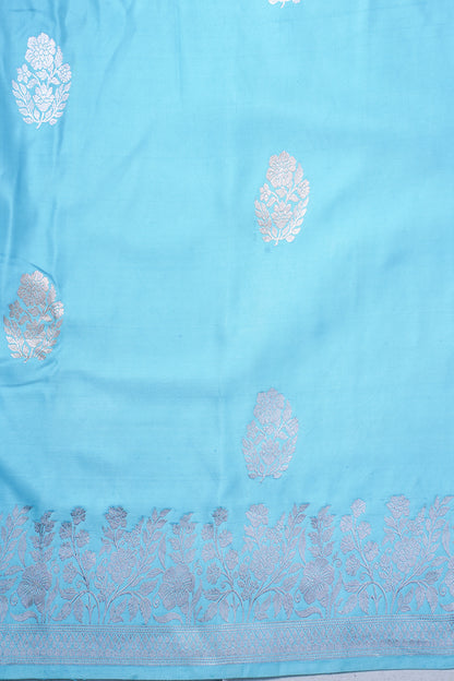 Sky Blue Handloom Mashru Silk Banarasi Saree