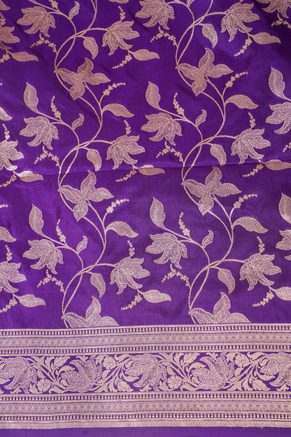 Purple Banarasi Pure Katan Silk Jaal Saree