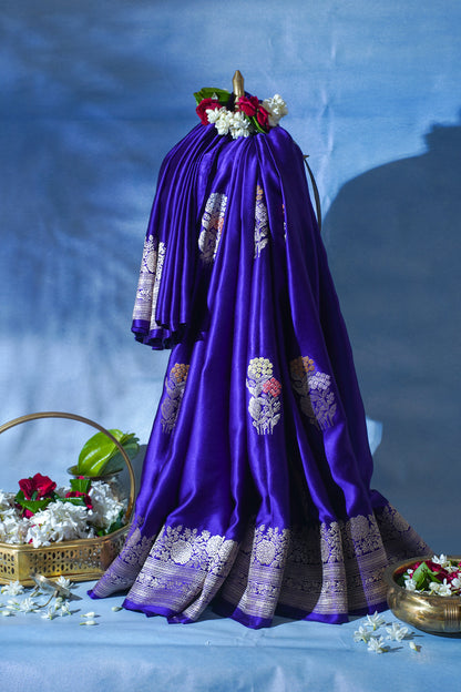 Royal Blue Pure Mashru Silk Handwoven Saree