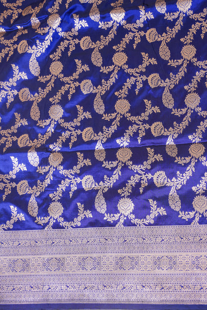 Royal Blue Banarasi Pure Katan Silk Jaal Saree