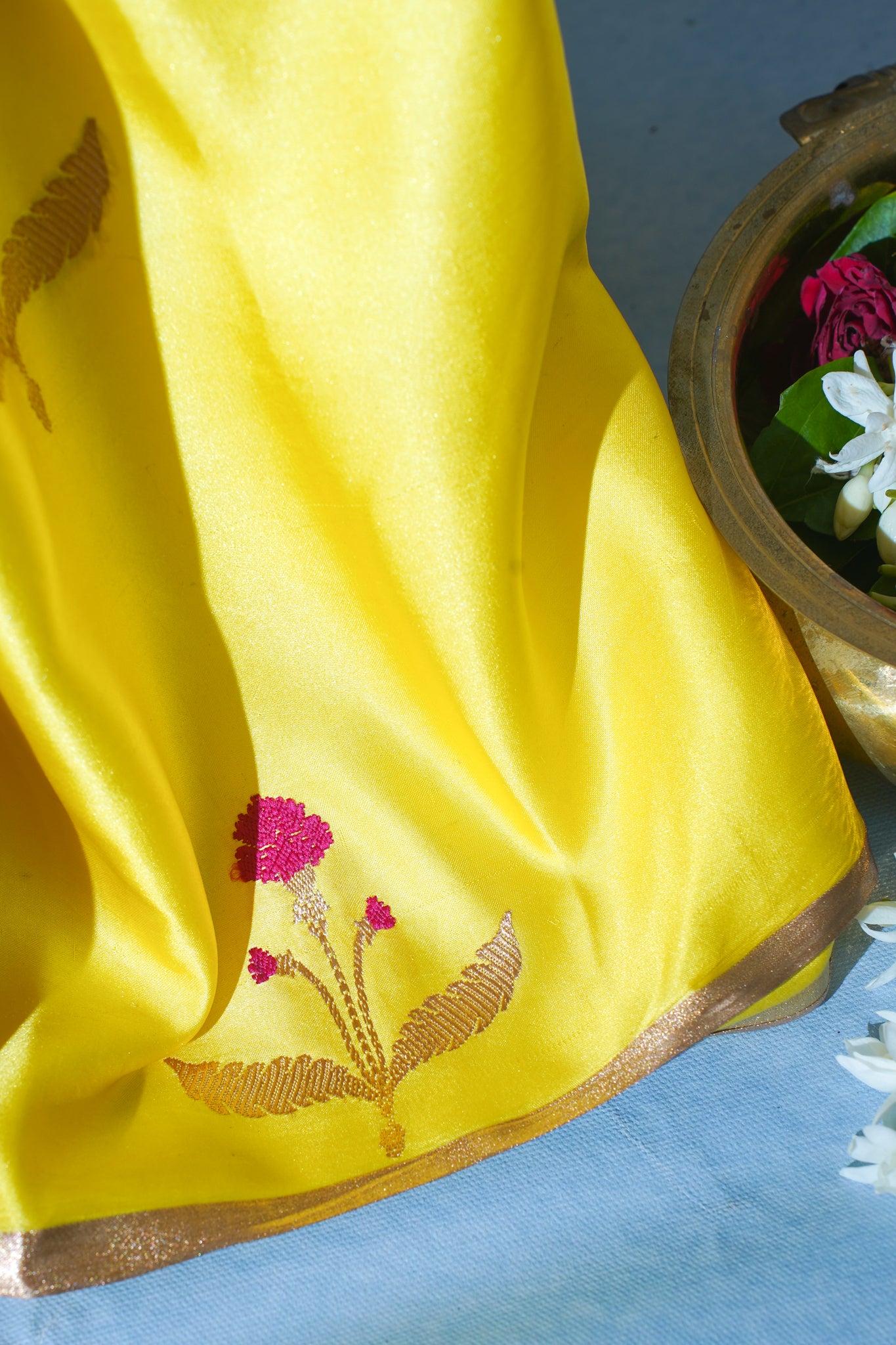 Sunlit Yellow Pure Mashru Silk Handwoven Saree
