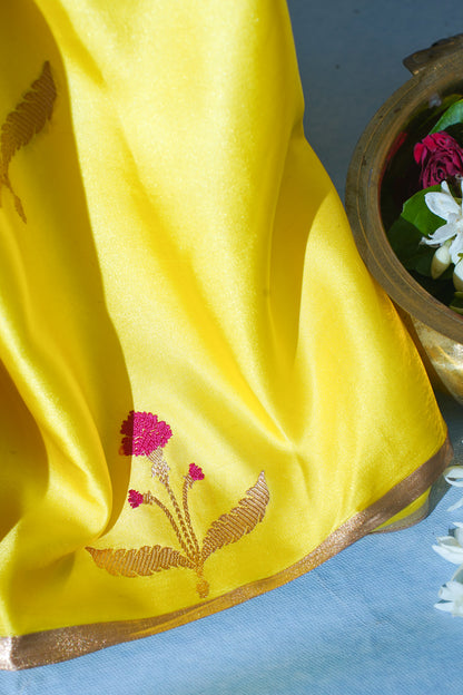 Sunlit Yellow Pure Mashru Silk Handwoven Saree