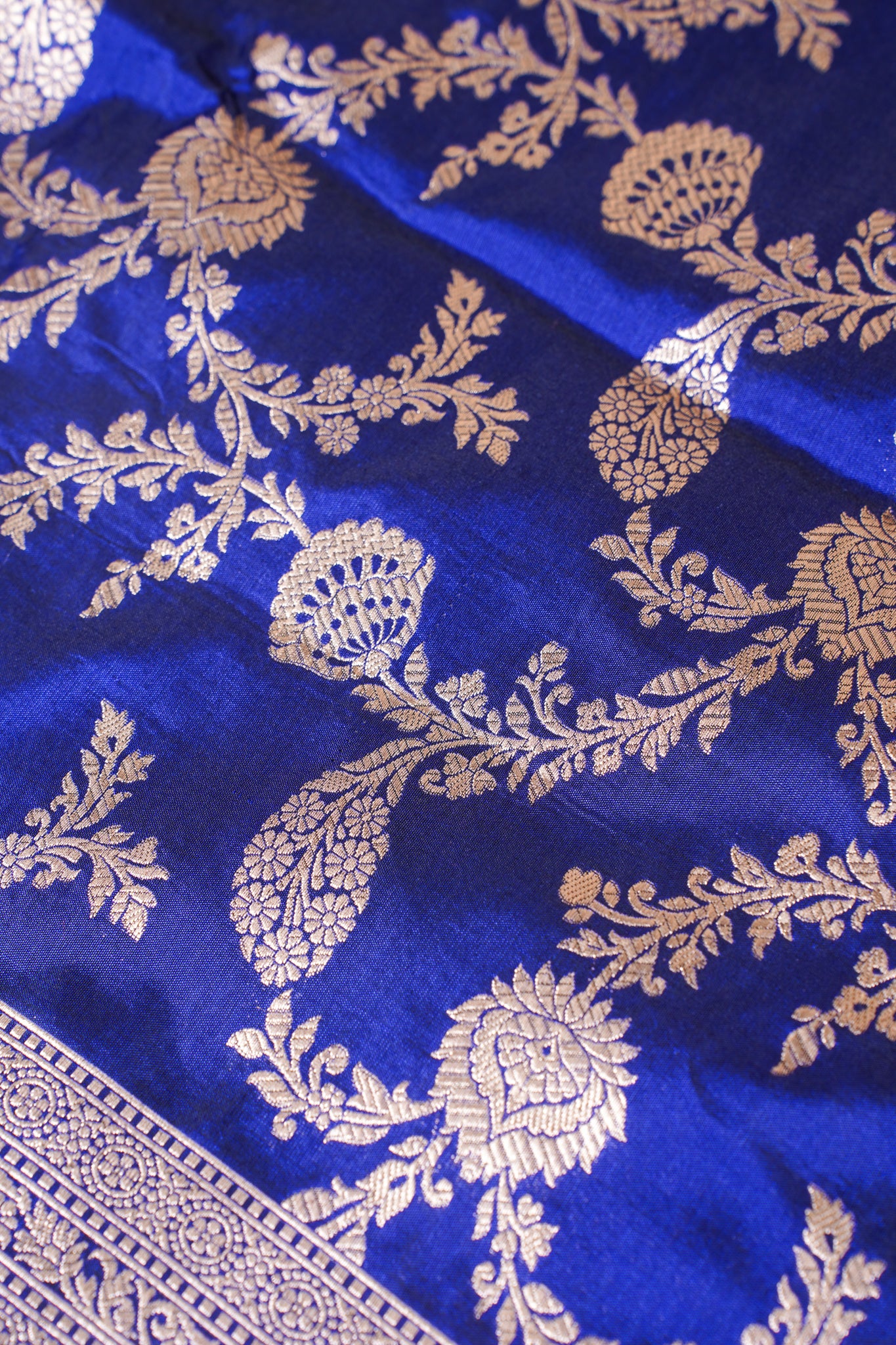 Royal Blue Banarasi Pure Katan Silk Jaal Saree