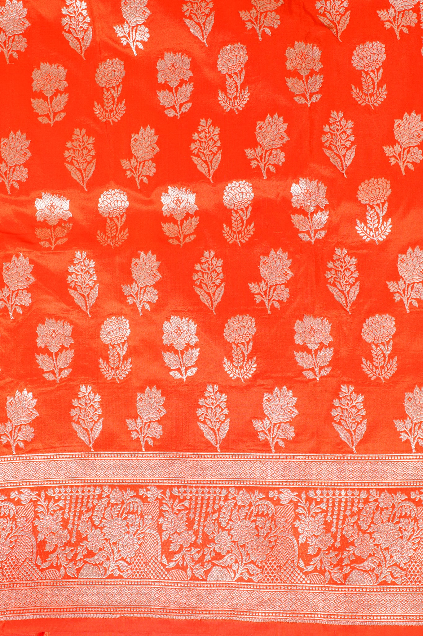 Orange Banarasi Pure Katan Silk Jaal Saree