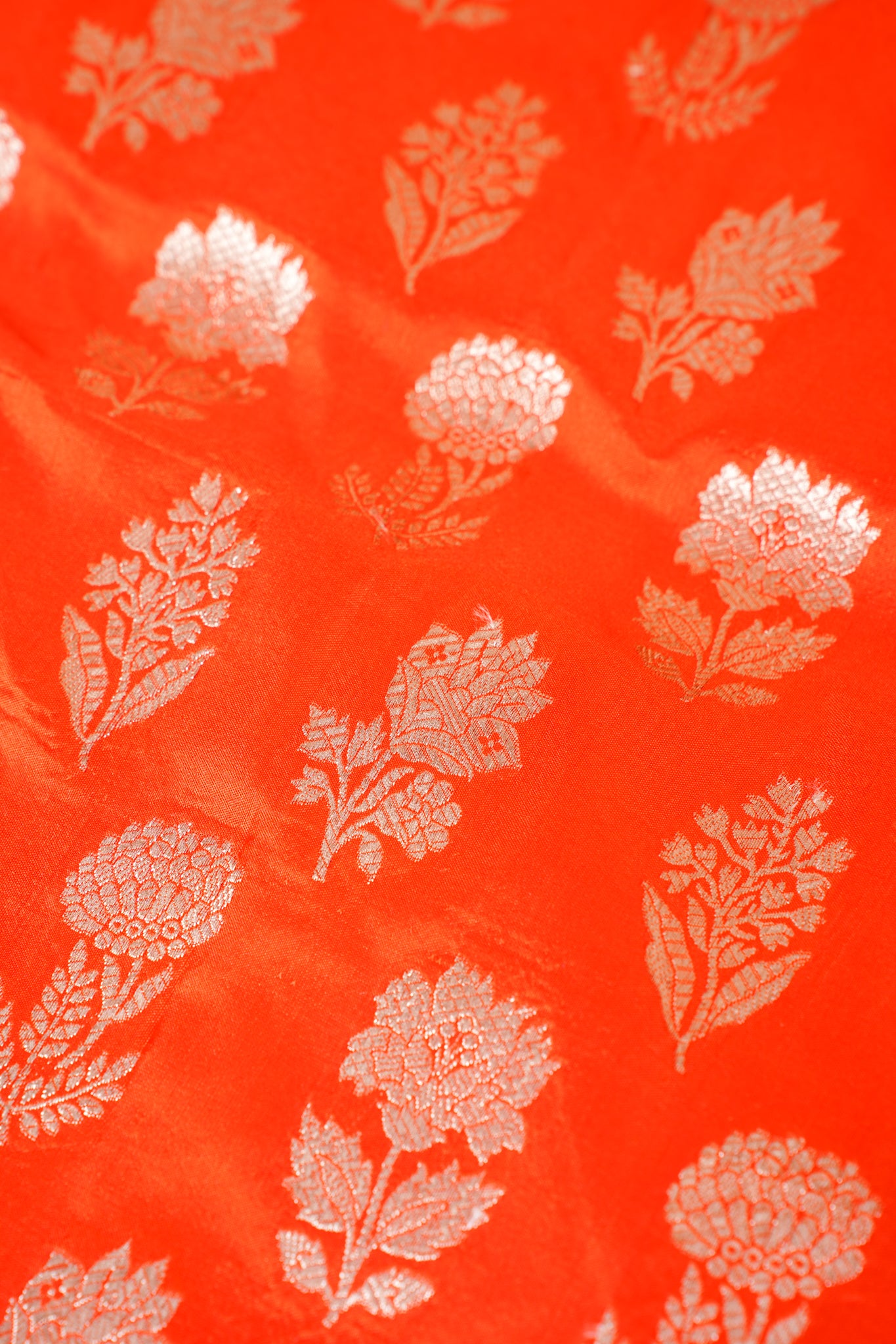 Orange Banarasi Pure Katan Silk Jaal Saree