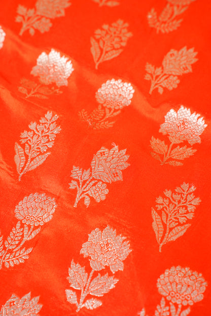 Orange Banarasi Pure Katan Silk Jaal Saree