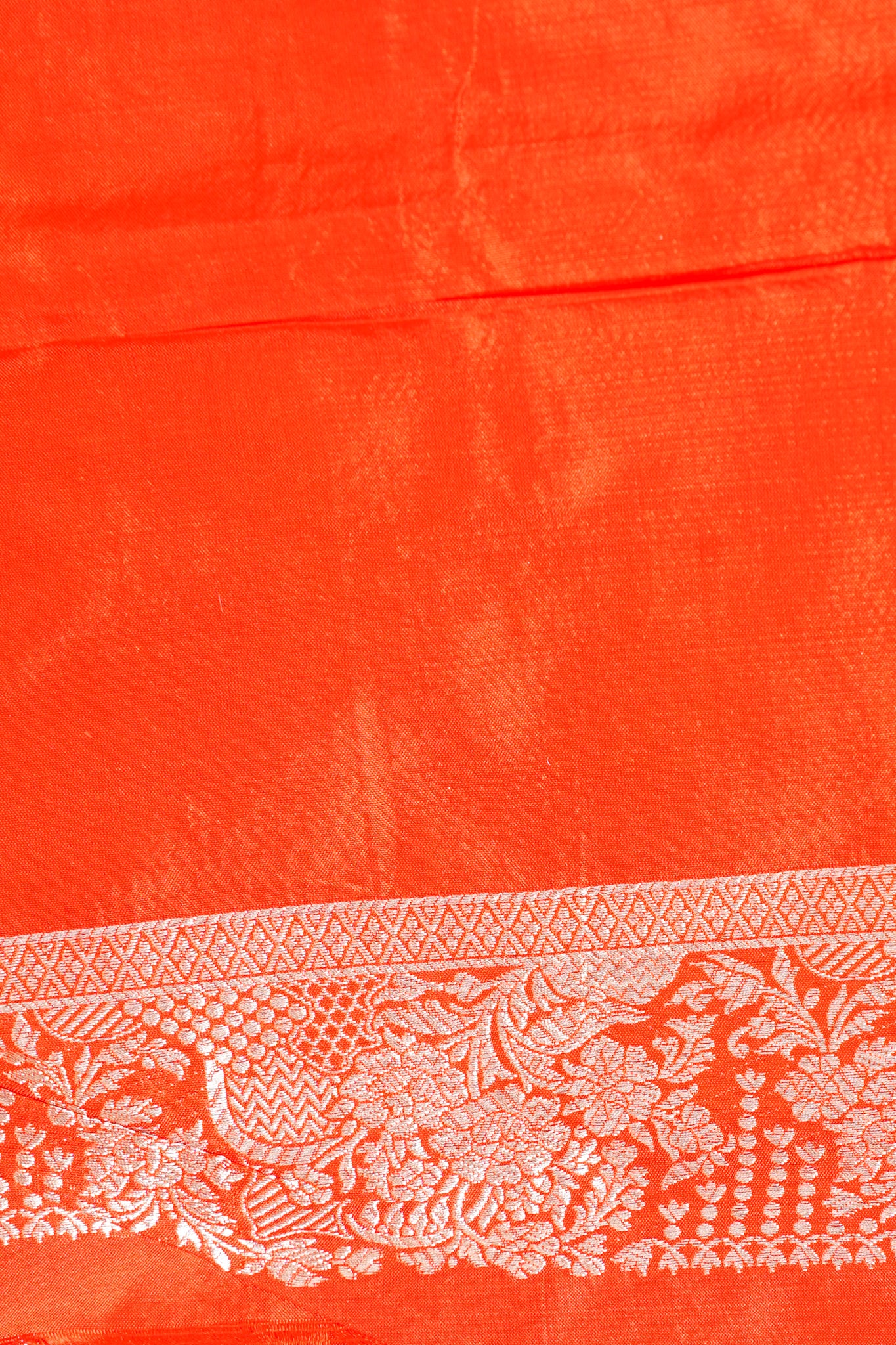 Orange Banarasi Pure Katan Silk Jaal Saree