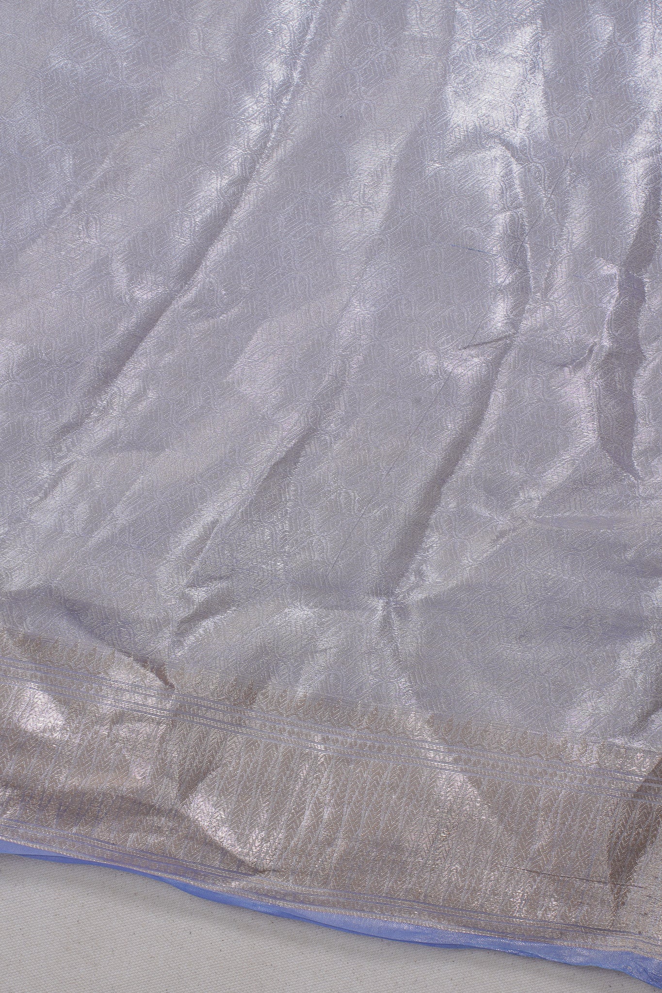 Pure Tissue Molten Gold Handwoven Saree with Sapphire Blue Border &amp; Pallu