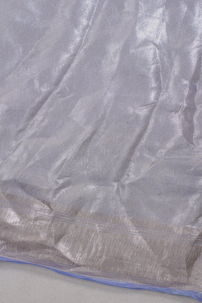 Pure Tissue Molten Gold Handwoven Saree with Sapphire Blue Border &amp; Pallu