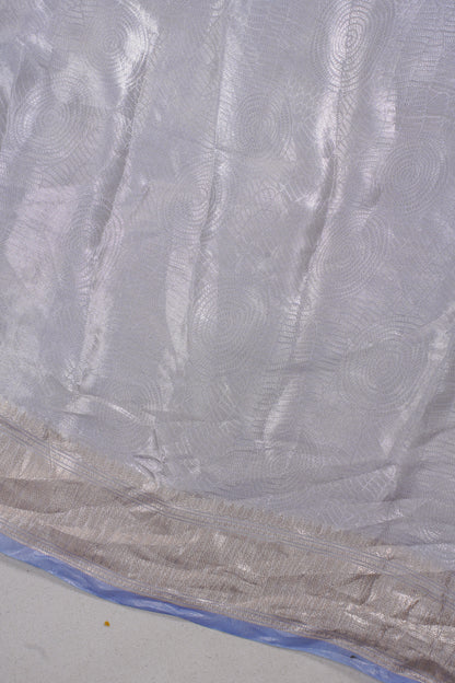Pure Tissue Molten Gold Handwoven Saree with Sapphire Blue Border &amp; Pallu