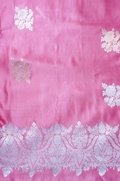 Rose Pink Handloom Mashru Silk Banarasi Saree