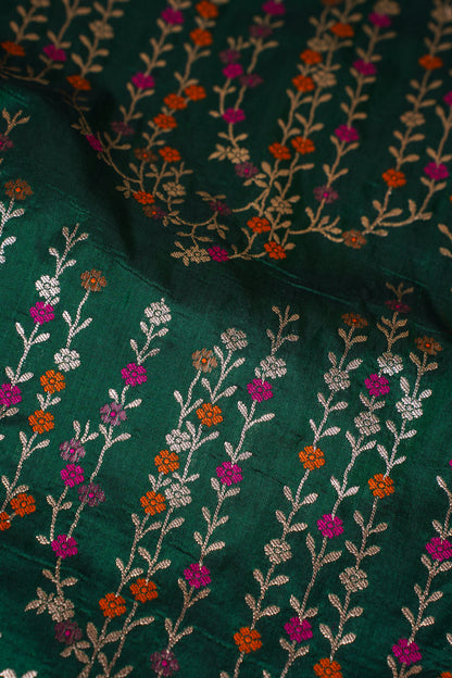Emerald Green Banarasi Pure Katan Silk Minakari Jaal Saree