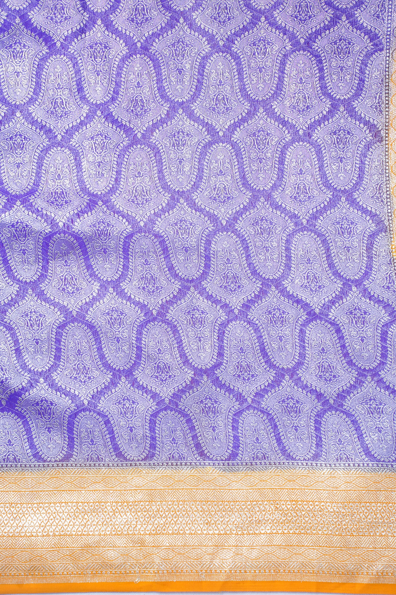 Lavender Pure Khaddi Georgette Brocade Banarasi Saree with Yellow Boder