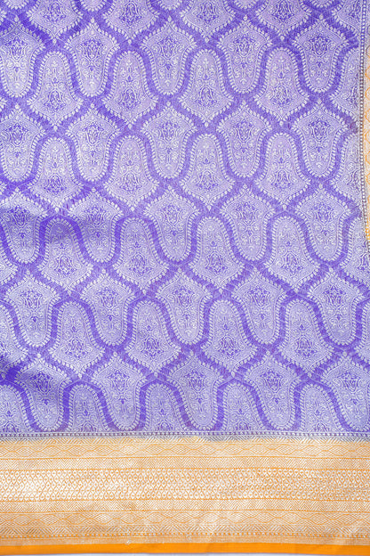Lavender Pure Khaddi Georgette Brocade Banarasi Saree with Yellow Boder