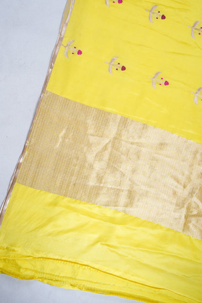 Sunlit Yellow Pure Mashru Silk Handwoven Saree