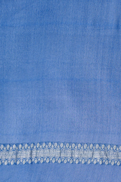 Grey &amp; Blue Pure Khaddi Georgette Brocade Banarasi Saree