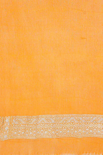 Grey &amp; Mustard Pure Khaddi Georgette Brocade Banarasi Saree