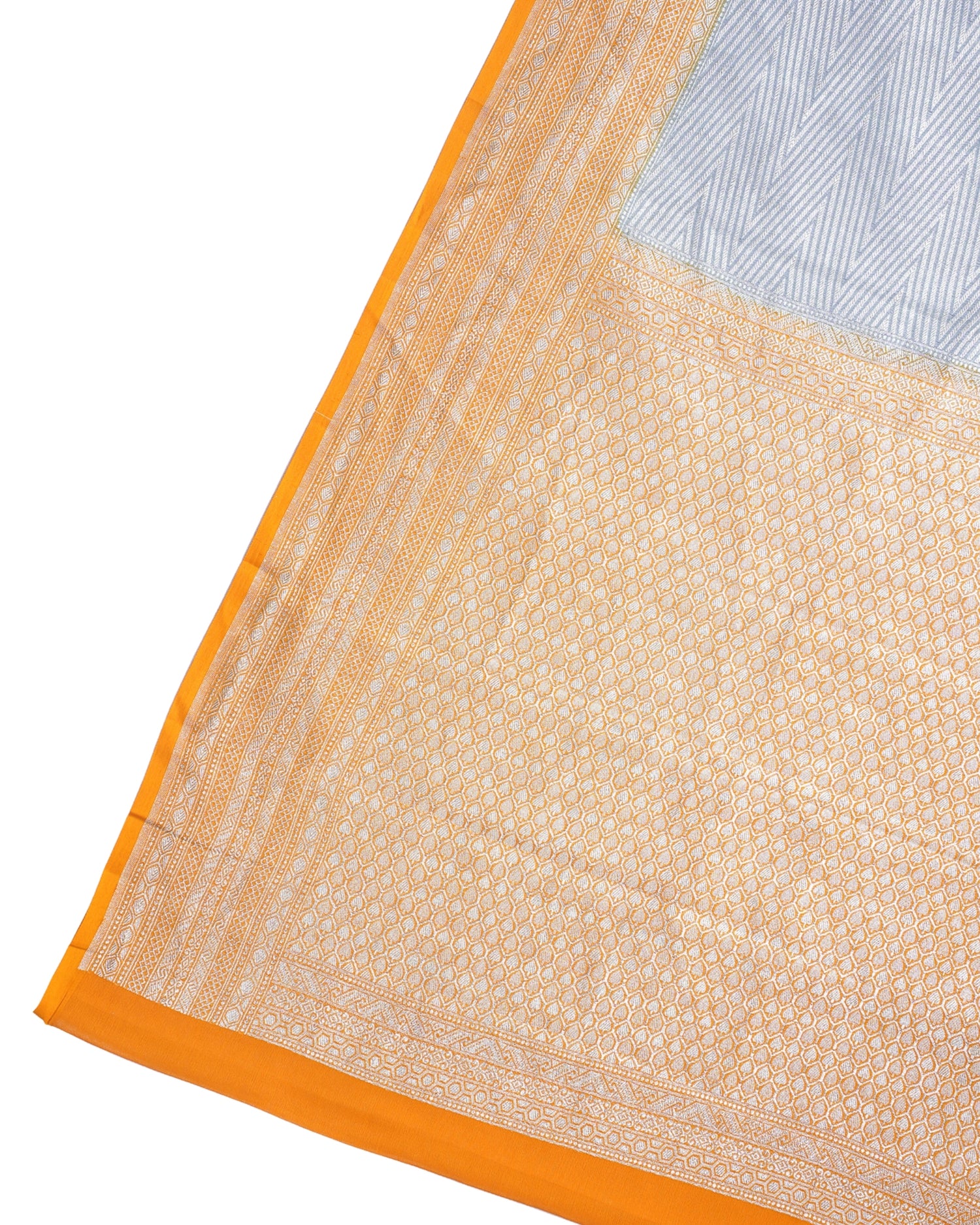 Grey &amp; Mustard Pure Khaddi Georgette Brocade Banarasi Saree