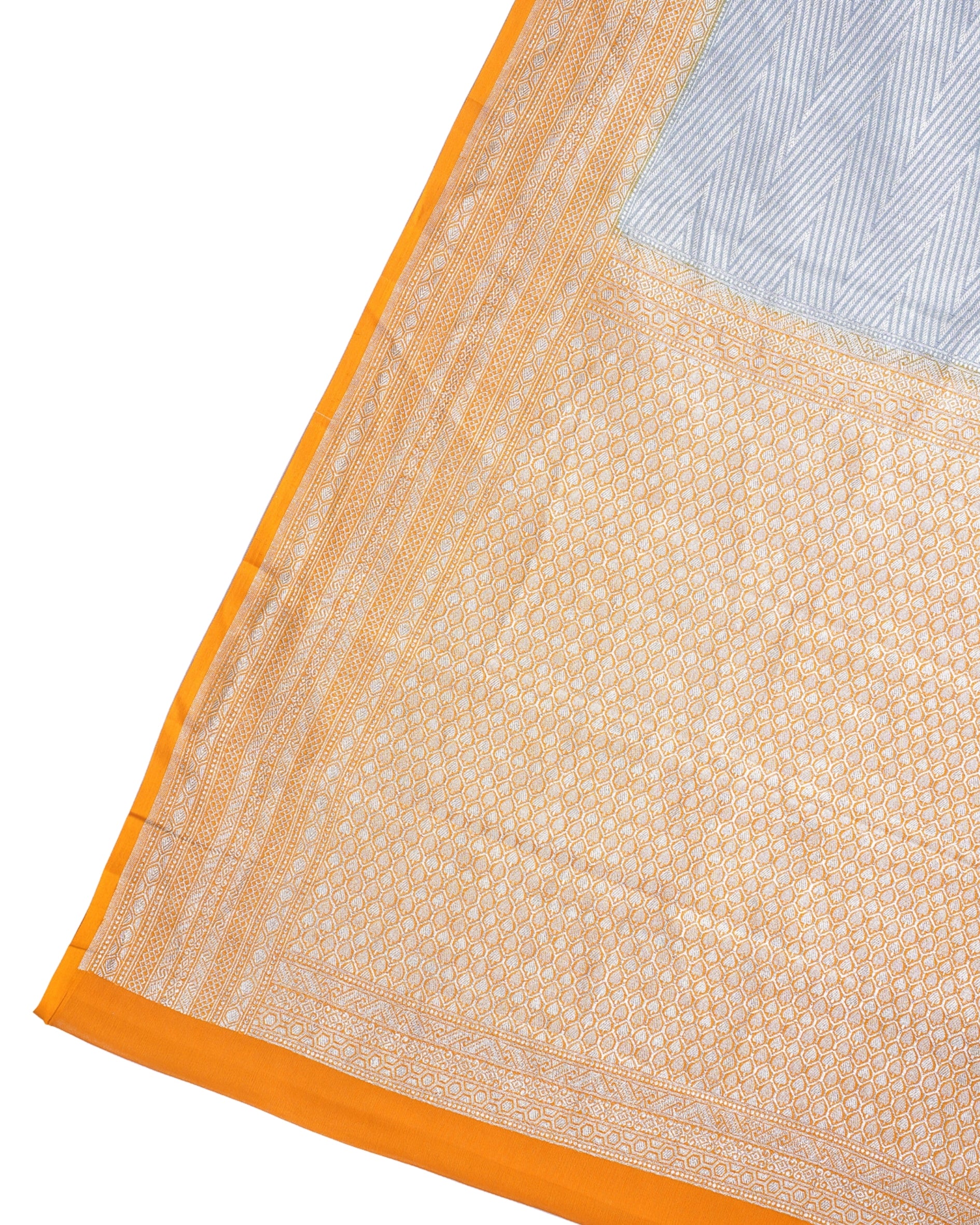 Grey &amp; Mustard Pure Khaddi Georgette Brocade Banarasi Saree