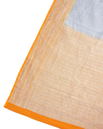 Grey &amp; Mustard Pure Khaddi Georgette Brocade Banarasi Saree